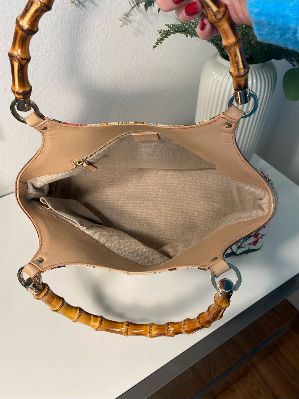 GUCCI Floral Dual Handle Bamboo Canvas/Leather Satchel - Picture 9 of 14